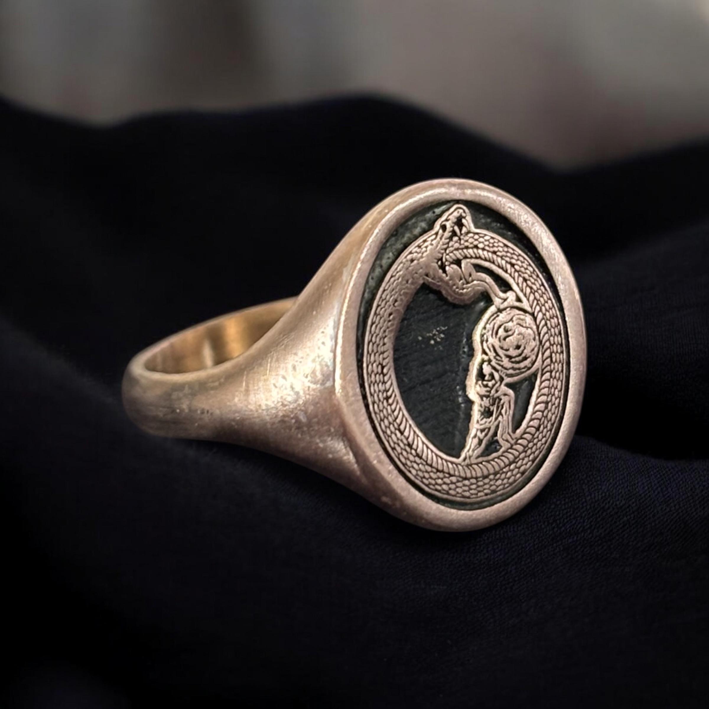 Sisyphus Ouroboros Ring, Greek Mythology Signet Ring Woman, Snake