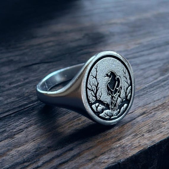 Crow Ring, Raven Signet Ring Woman, Bird Animal Pinky Ring Men, Norse Mythology Bird of Prophecy Jewelry, Witch Gift Him, Gothic Gift Her