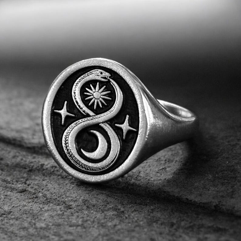Infinity Signet Ring Infinity Ouroboros Signet Ring – Silver Snake Sun Moon Mythology Pinky ...