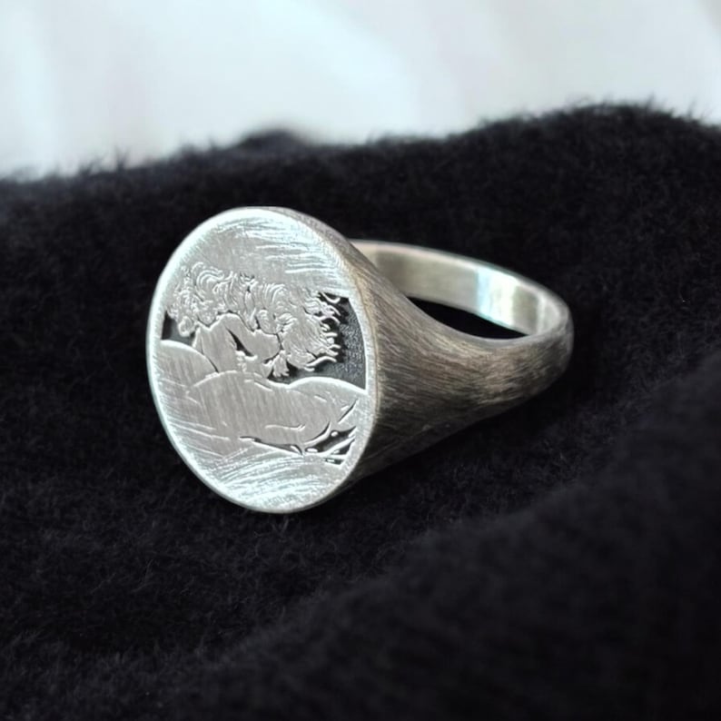 The Fallen Angel Signet Ring, Lucifer Pinky Ring, Art Lover Gift, Alexandre Cabanel Artwork Jewelry, Angel Signet Ring Women, Pinky Ring Man image 5