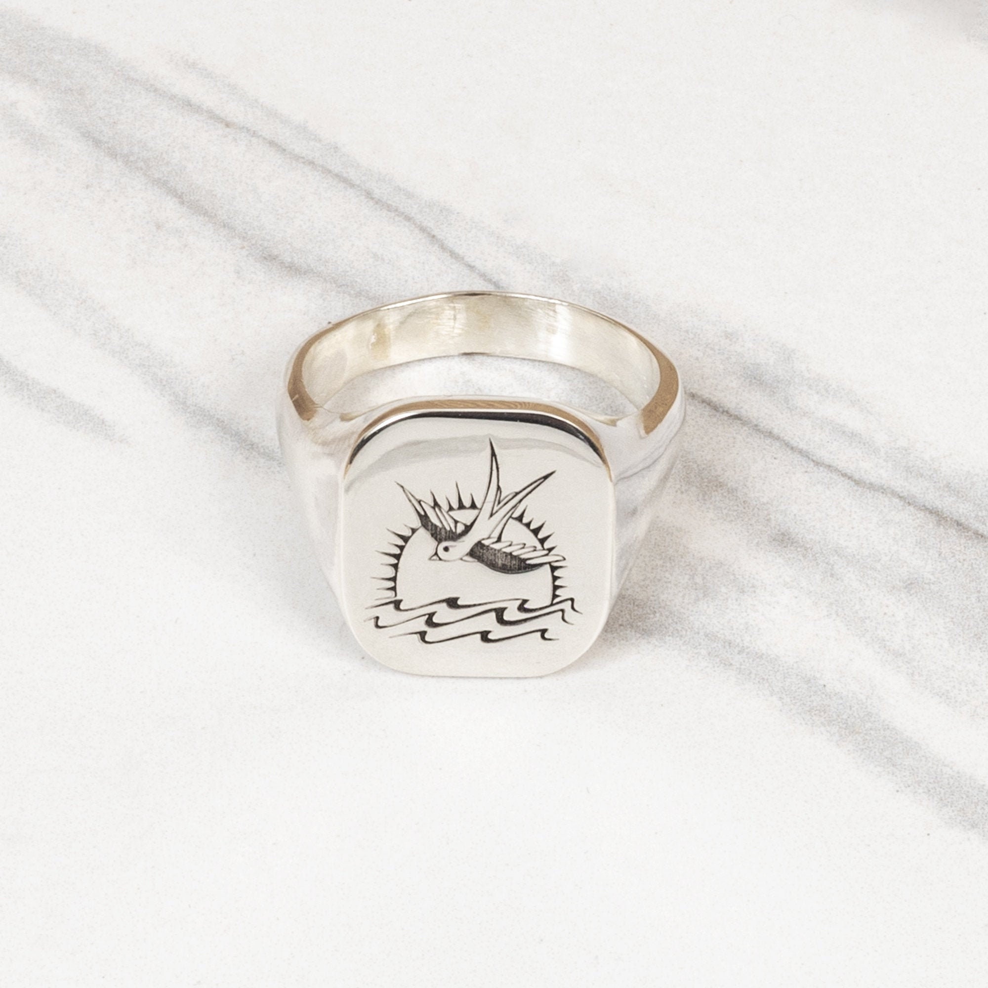 ツバメ鳥スターリングシルバーシグネットリング、ジョニーデップ