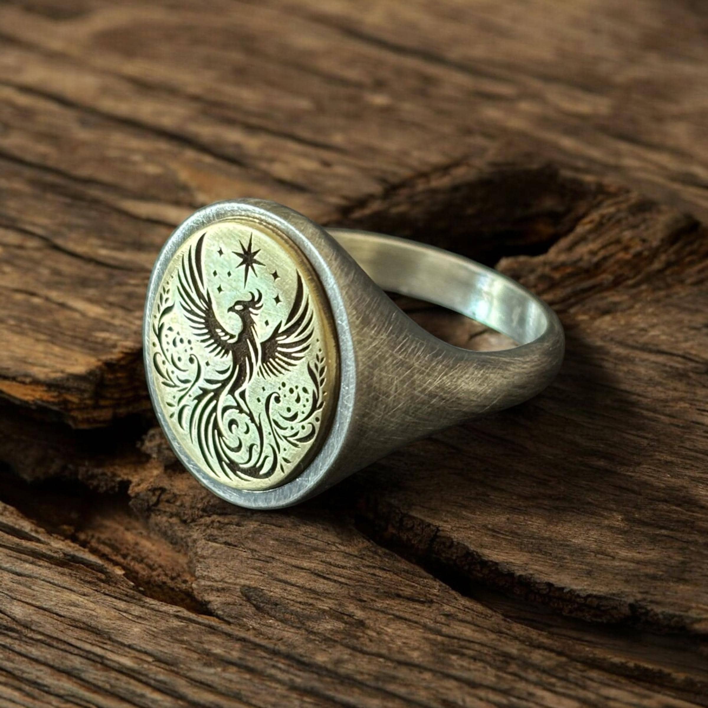 Phoenix Rising Ring Gold Phoenix Rising Signet Ring – Fire Bird Mythology Pinky Ring Jewelry - Etsy