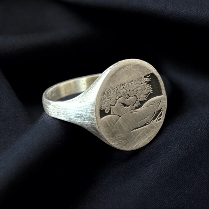 The Fallen Angel Signet Ring, Lucifer Pinky Ring, Art Lover Gift, Alexandre Cabanel Artwork Jewelry, Angel Signet Ring Women, Pinky Ring Man Oxidized