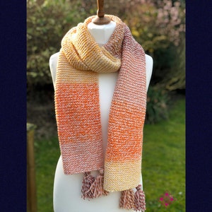 Sunny Hand-Knitted Colourful Scarf with Tassels