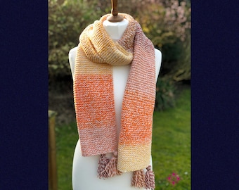 Sunny Hand-Knitted Colourful Scarf with Tassels