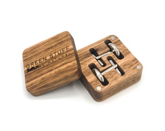 Real Wood Cufflinks /& Solid Zebra Wood Gift Box with free personalisation