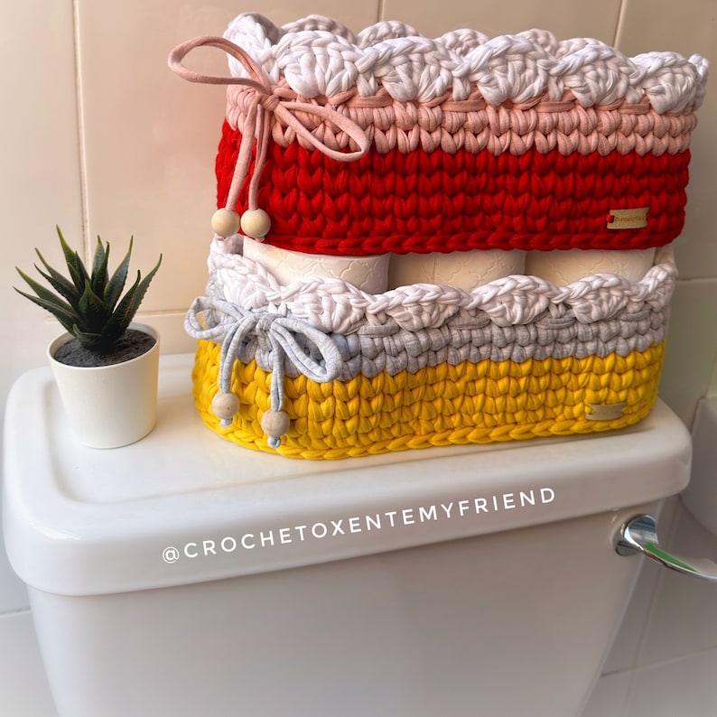 Crochet Toilet Paper Basket Basket Organizer Storage Basket Bathroom decor new home gift image 3