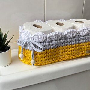 Crochet Toilet Paper Basket Basket Organizer Storage Basket Bathroom decor new home gift image 6