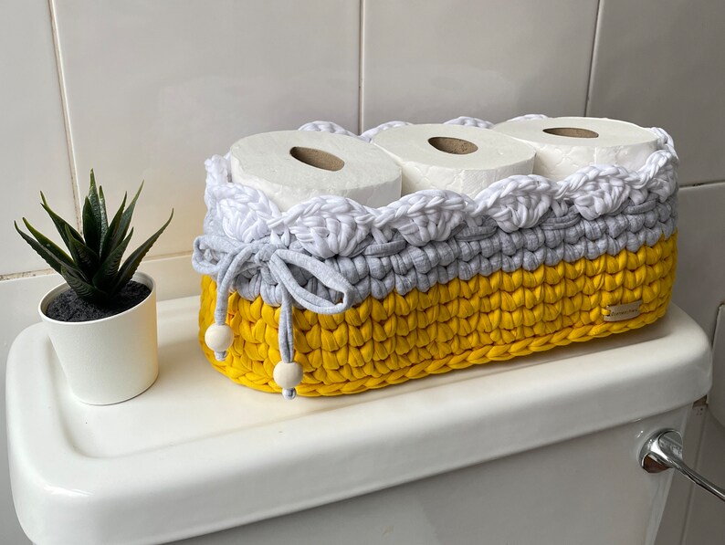 Crochet Toilet Paper Basket Basket Organizer Storage Basket Bathroom decor new home gift image 6