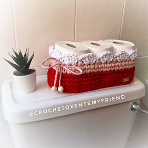 Crochet Toilet Paper Basket Basket Organizer Storage Basket Bathroom decor new home gift image 2