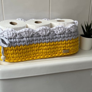 Crochet Toilet Paper Basket Basket Organizer Storage Basket Bathroom decor new home gift image 7