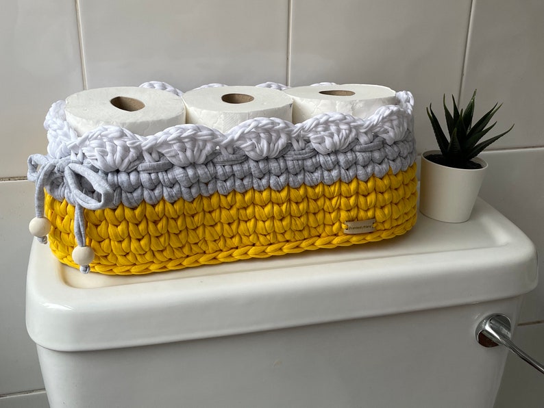 Crochet Toilet Paper Basket Basket Organizer Storage Basket Bathroom decor new home gift image 7