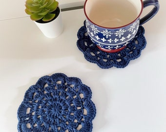 Unicolor Tradicional Crochet Coaster - 100% Cotton Crochet Drink Coasters - Mug Rugs - Cotton crochet coasters - Handmade Reusable Coasters