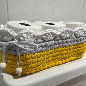 Crochet Toilet Paper Basket Basket Organizer Storage Basket Bathroom decor new home gift image 8