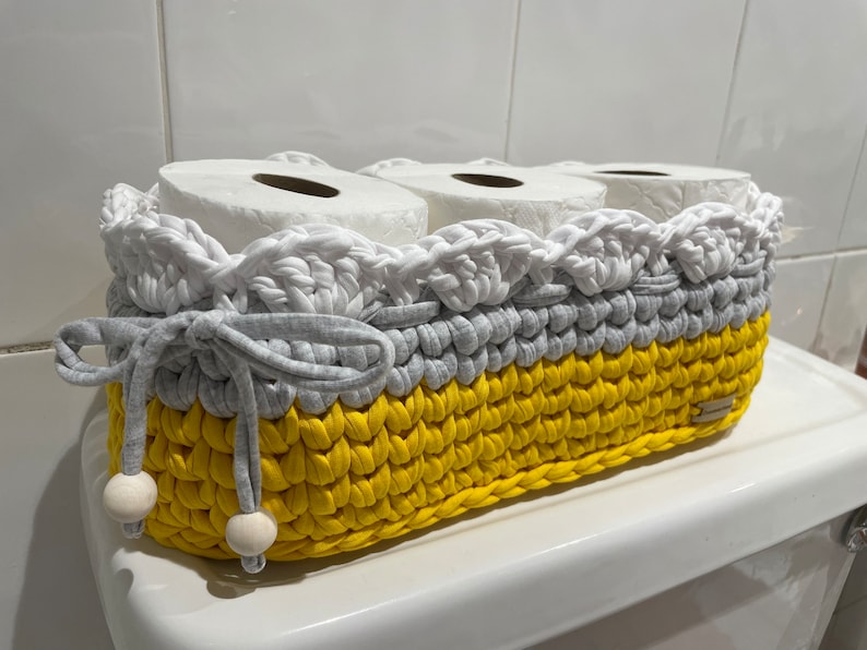 Crochet Toilet Paper Basket Basket Organizer Storage Basket Bathroom decor new home gift image 8