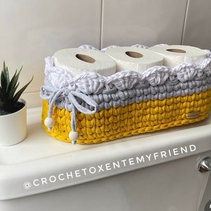 Crochet Toilet Paper Basket Basket Organizer Storage Basket Bathroom decor new home gift image 5