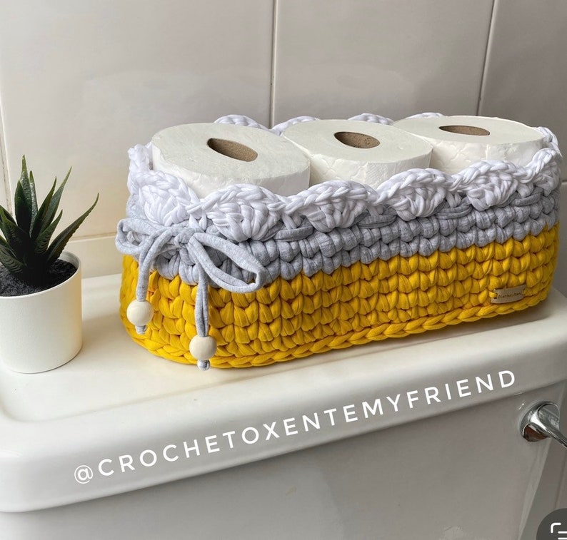 Crochet Toilet Paper Basket Basket Organizer Storage Basket Bathroom decor new home gift image 5