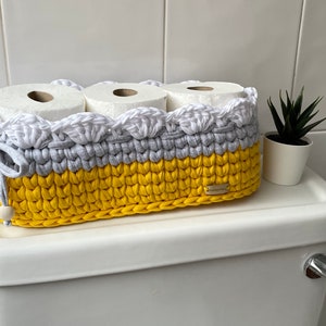 Crochet Toilet Paper Basket Basket Organizer Storage Basket Bathroom decor new home gift image 9