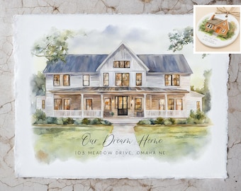 Custom Watercolor House Portrait, Housewarming Gift