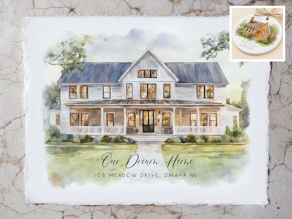 Custom Watercolor House Portrait, Housewarming Gift