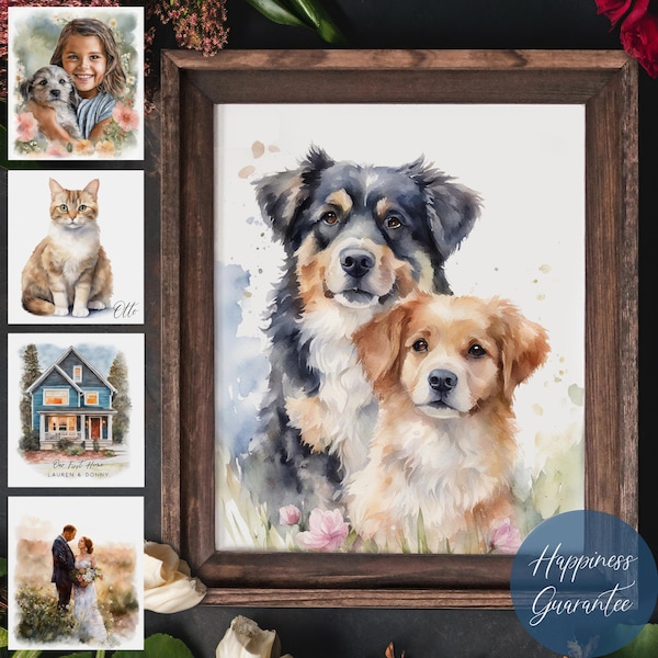Regalo conmemorativo para mascotas, retrato de mascota, pintura de mascota, regalo por la pérdida de una mascota, pintura de perro, retrato de perro personalizado, retrato de gato, regalo para mascotas, mascota en acuarela, arte