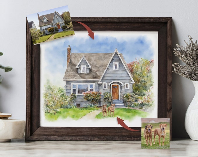 Custom House Portrait, Watercolor Home Painting, Housewarming Gift