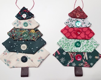 Christmas Ornament | Tree Shaped | Handmade | Patchwork Assorted Colors | 5" x 6.5"
