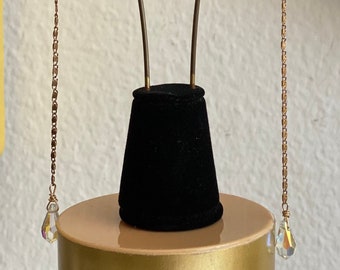 Handmade Vintage Brass Chain Dangle Earrings - Elegant Swarovski Crystal Drop Bead - Summer Statement Jewelry - Unique & Glamorous Accessory