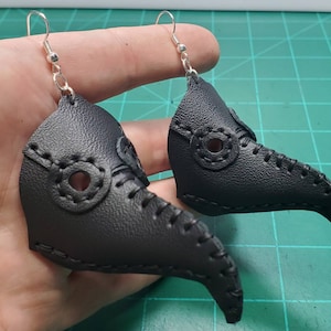 Plague Doctor Earrings, Handmade Leather Earrings, Handsewn Leather Earrings, Goth Earrings, Cosplay Earrings.