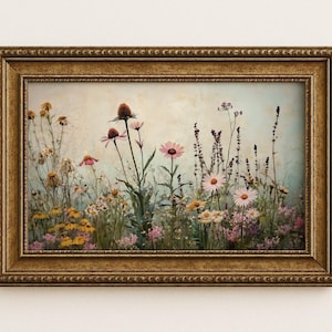 Wildflower Meadow Wall Art Print – Botanical Pastel Poster, Cottagecore Floral Decor, Soft Vintage Flower Painting