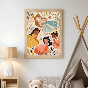 Princess Printable Wall Art for Girls Bedroom Poster For Child Gift Idea Fairytale Decor