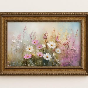 Spring Wildflower Art Print – Pastel Floral Wall Decor, Cottagecore Botanical Poster, Soft Flower Field Oil Painting for Bedroom or Nursery
