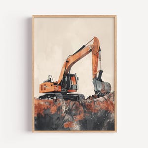 Digger Wall Art Printable | Construction Truck Nursery Decor | Boys Room Excavator Poster | Kids Vehicle Digital Download |  Digger Print
