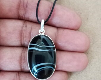 Natural Sulemani Hakik (Agate) Pendant, 925 Sterling Silver Pendant, Oval Gemstone Pendant, Bezel Setting, Silver Pendant, Handmade Pendant