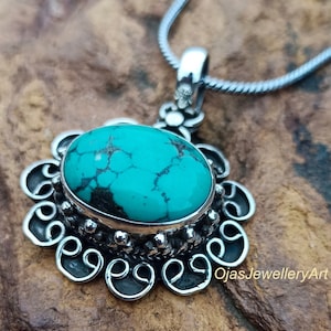 Turquoise Gemstone Pendant ~ Silver Necklace For Women ~ Charm Pendant ~ Natural Turquoise Pendant ~ Handmade Boho Pendant ~ Christmas Gifts