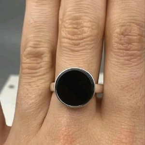 Natural Black Onyx Gemstone Ring/925 Sterling Silver Ring/Signet Ring/Black Onyx Silver Rings/Round Black Stone Ring/Gift For Him/ Man Ring