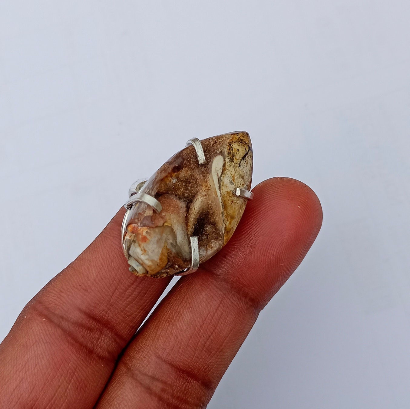 VINTAGE .925 DRUZZY FOSSILIZED SHELL RING Blue Apatite Drusy Fossil Shell Ring 925 Sterling Silver  main image 3