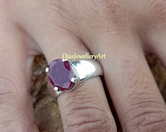 Handmade Red Ruby Sterling Silver Statement Ring Mothers Day Gift