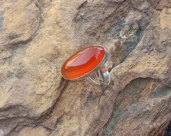 Carnelian Ring Sterling Silver, Oval Orange Gemstone Statement Ring, Handmade Silver Jewelry for Women, Mother's Day Gift
