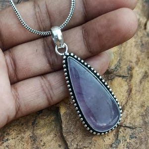 Handmade Pear Amethyst Pendant: 925 Sterling Silver Boho Jewelry Mothers Day Gift