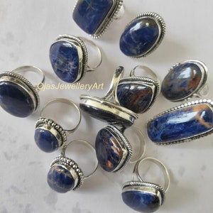 Natural Sodalite Gemstone Ring/925 Silver Plated Rings/Sodalite Silver Plated Ring/Sodalite Boho Ring/Statement Ring/Gift For Her/Him
