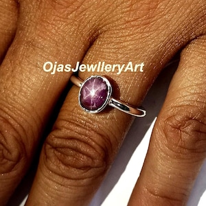 Naturlig stjärnrubinring, handgjorda smycken i 925 sterlingsilver, oval förlovningsring i vintagestil, unik jubileumspresent