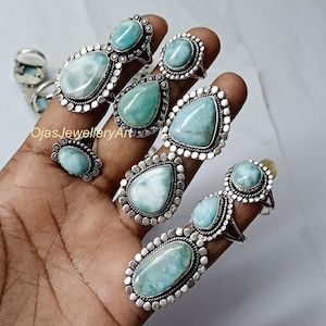 Handmade Larimar Gemstone Ring: Sterling Silver Plated/Large Size/Wholesale Ring Lot/ Mothers Day Gift