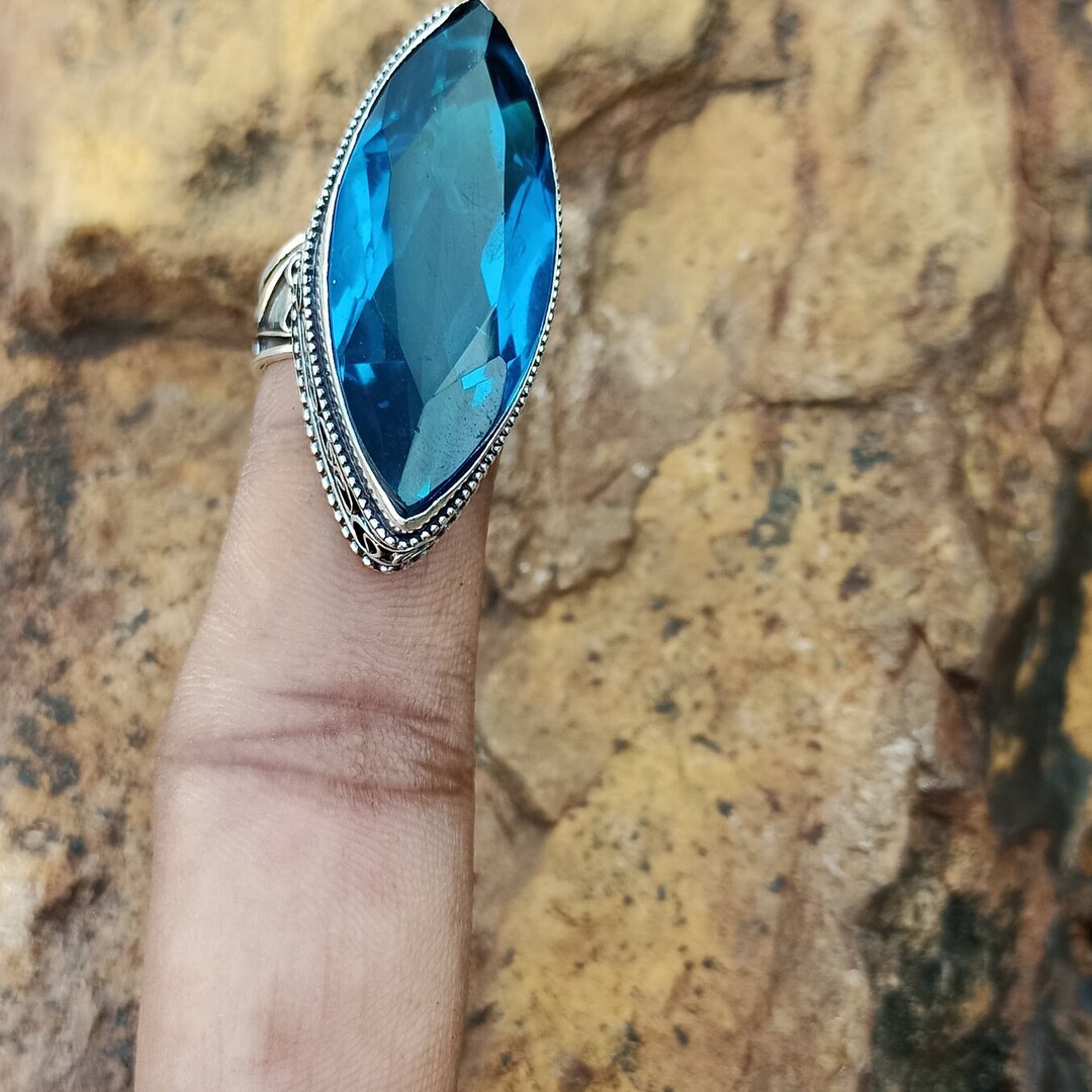 Handmade London Blue Topaz Ring: 925 Sterling Silver Statement Jewelry ...