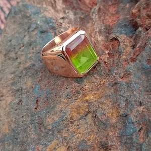 Watermelon Tourmaline Signet Ring/925 Sterling Silver Ring/Tourmaline Silver Ring/Gold Plated Ring/Man Ring/Handmade Ring/Christmas Gift Him