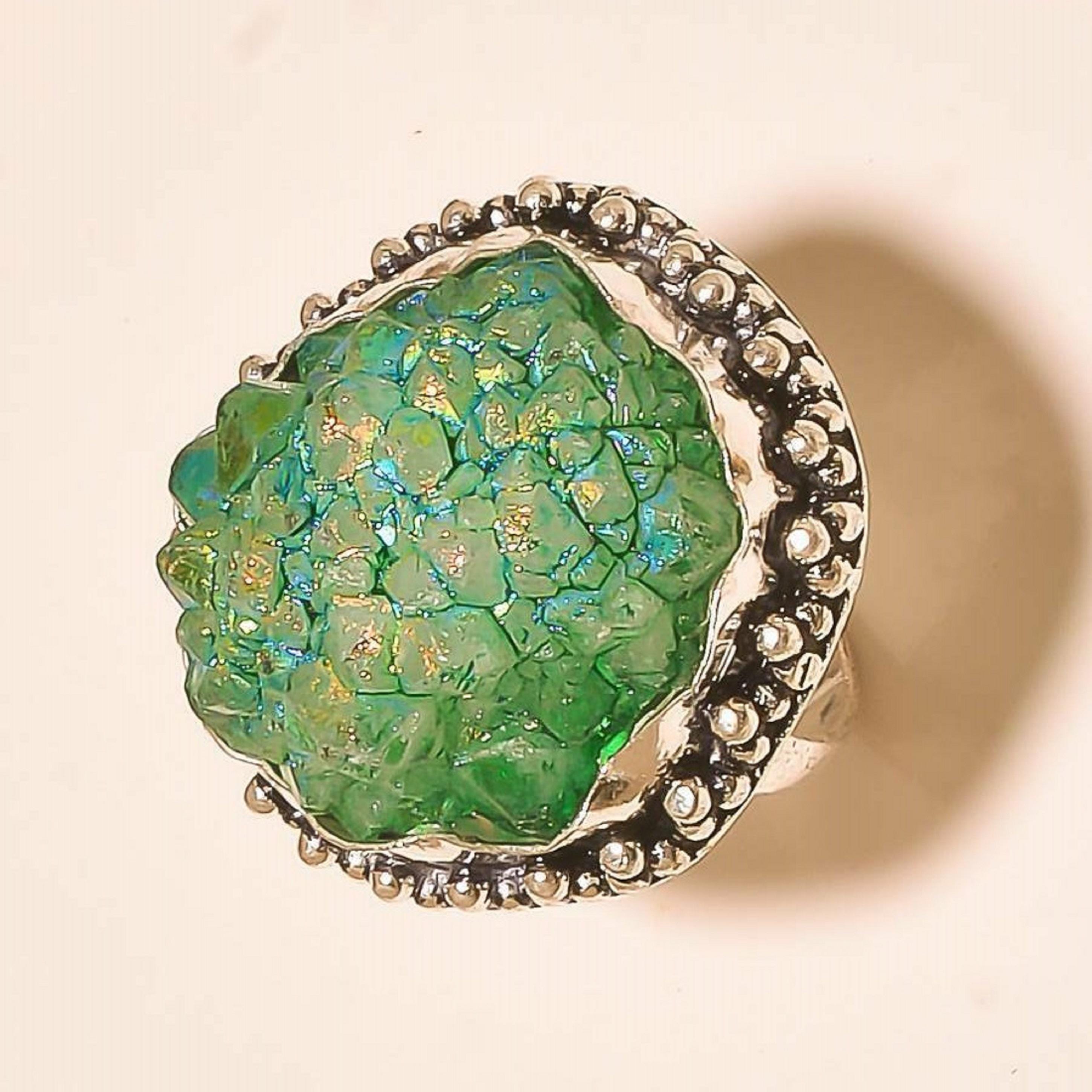 グリーン ドゥルージー リング：925 スターリングシルバーメッキ