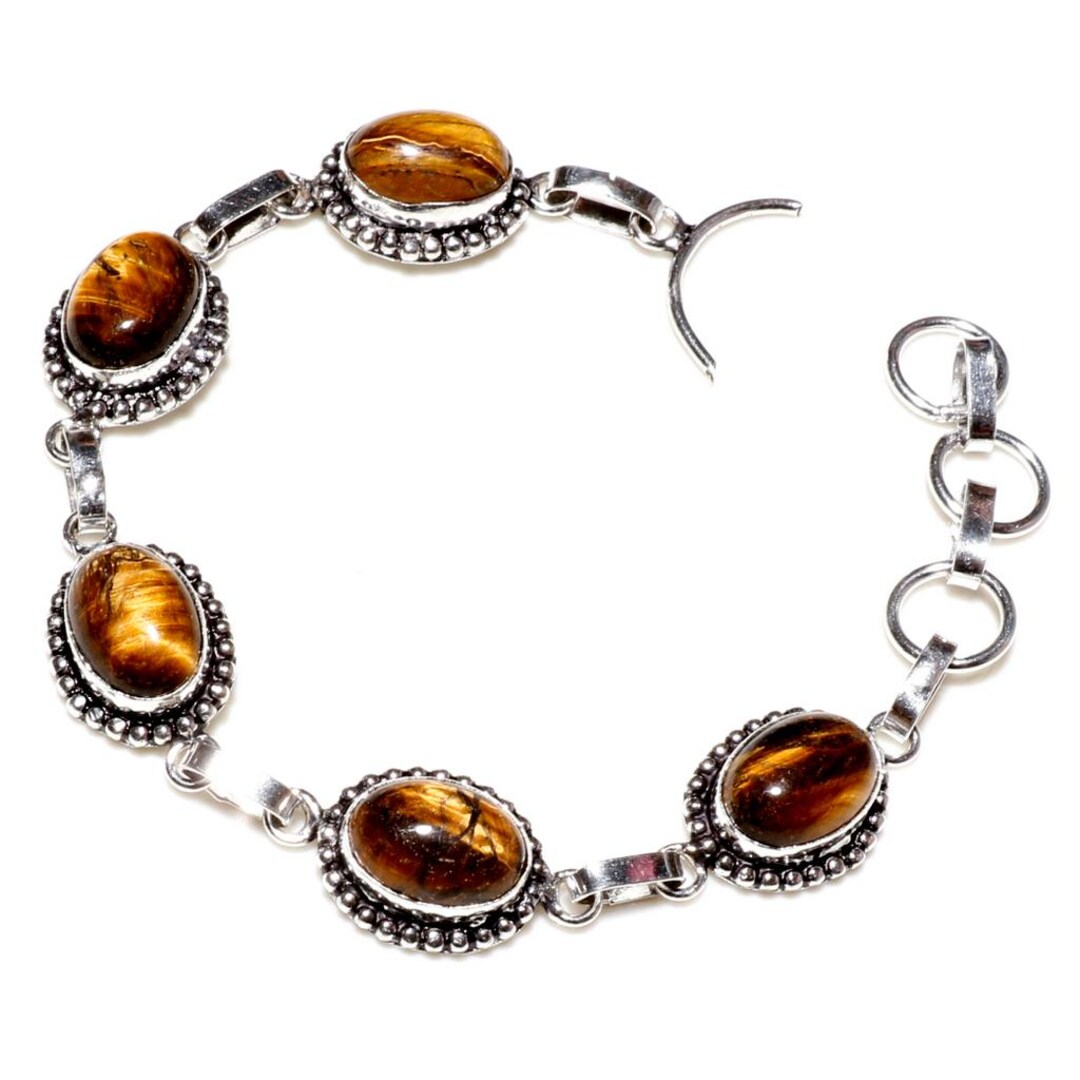 シルバー925のブレスレットとタイガーアイのブレスレット ハンドメイドタイガーアイブレスレット：925スターリングシルバー