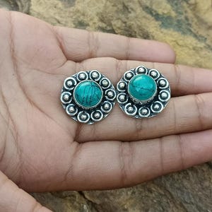 Genuine Turquoise Stud Earrings, Earrings Stud,Silver Turquoise Earrings, Gift for Her, Gemstone Stud Earrings, Best Friend Gifts