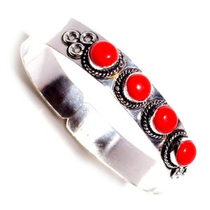 Red Coral Bangle/Red Coral Sterling Silver Plated/Statement bangle/Cuff Bangle/Adjustable Filigre/Artisan Bracelet/gift for mother