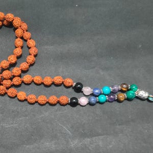 Natural Seven Chakra Jap Mala, 108 bead Gems Stone Jap Mala Rudraksha with Sevan Chakra Stone,Yoga Jap Mala,Prayer Jap Mala, Mother day gift